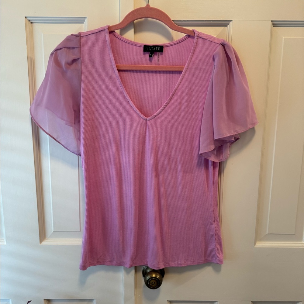1.State Flutter Sleeve Rib Knit T-Shirt in Lavender
